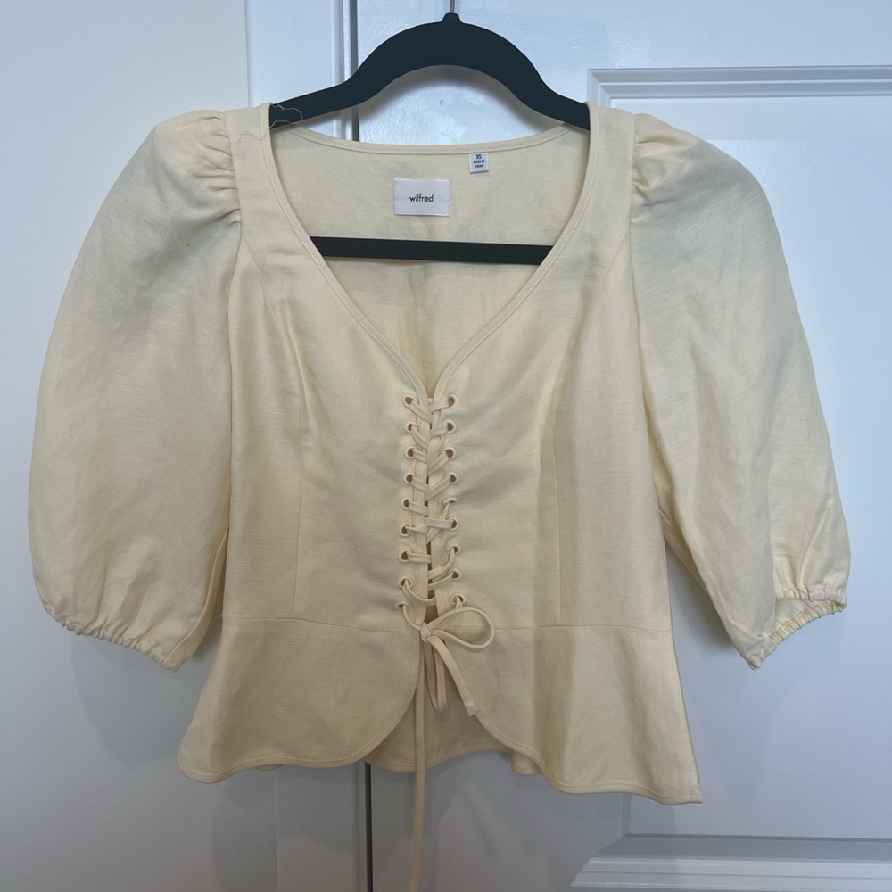 Wilfred Cream Puff Sleeve Peplum Blouse
